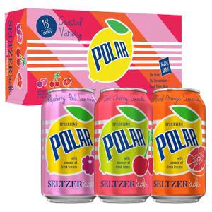 Polar Seltzer'ade Coastal Variety Pack, 12 fl oz cans, 18 pack (EXP 09/10/27)