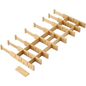 FILWH Bamboo Drawer Dividers with Inserts kitchen drawer organizer Adjustable Expandable 8 Pack Organizer Set for Kitchen Bedroom Bathroom Office 8 Dividers with 16 Inserts (Natural, Small (14-19IN))