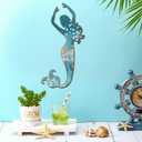 Demissle Metal Mermaid Wall Art Rustic Hanging Mermaid Wall Decor Blue Elegant Sculpture Decorations for Room Wall Patio Swimming Pool Bathroom (Stylish Style)