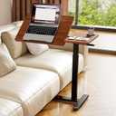 Overbed Table with Wheels, Pneumatic Height Adjustable Overbed Bedside Table, Tilting Desktop Mobile Standing Desk, Rolling Laptop Desk for Bed, Sofa, or Hospital Use (Brown)