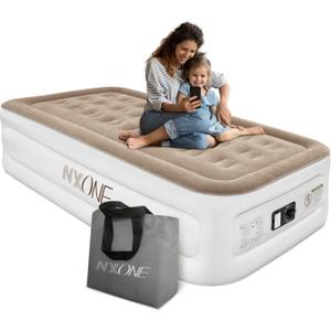 NXONE Air Mattress, Inflatable Single Airbed Luxury Double High Self Inflation Deflation Twin Air Mattress with Electric Built-in Pump, Blow Up Guest Bed for Home Portable Camping Travel, 550lb (Brown)