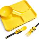Dinneractive Dining Set for Kids - 3 Piece Construction Themed Toddler Utensils & Toddler Plates - Toddler Forks and Spoons - Kid Plate set (Yellow)
