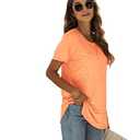 Beimuc Summer Tops for Women Short Sleeve Crewneck Tshirts Side Split Loose Fit Tunic Shirts Orange (Orange, S)