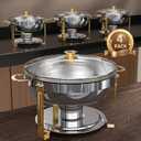 5 Qt Chafing Dishes for Buffet with Glass Lid and Holder, Stainless Steel Chafing Dish Buffet Set with Food and Water Pans for Parties and Weddings, Gold, 4 Pack