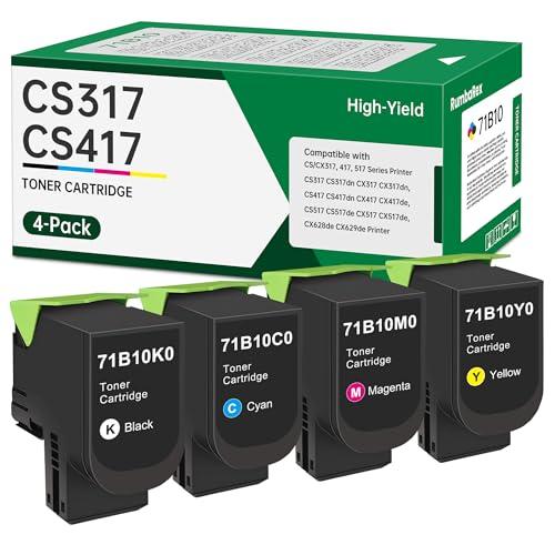 RumbaRex CS317 CS417 CS517 Toner Cartridges 4-Color Replacement for Lexmark 71B0010 71B10K0 71B10C0 71B10M0 71B10Y0 Toner Cartridge for CS317dn CX317dn CS417dn CX417de CS517de CX517de Printer Ink