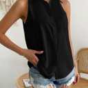 Milumia Women Sleeveless Button Down Blouses Geo Print Collared Tank Tops Work Blouses (Black, XXL)