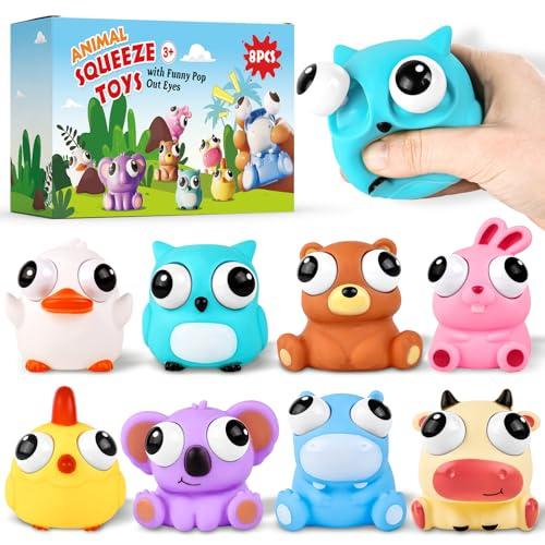 Pack of 6, Animal Squishy Fidget Toys, Cute Squishies Toys for Kids Adults, Pop Out Eyes Toy, Popping Eye Stress Relief Toy, Easter Basket Stuffers, Party Favors, Goodie Bag Stuffers and Classroom Prizes