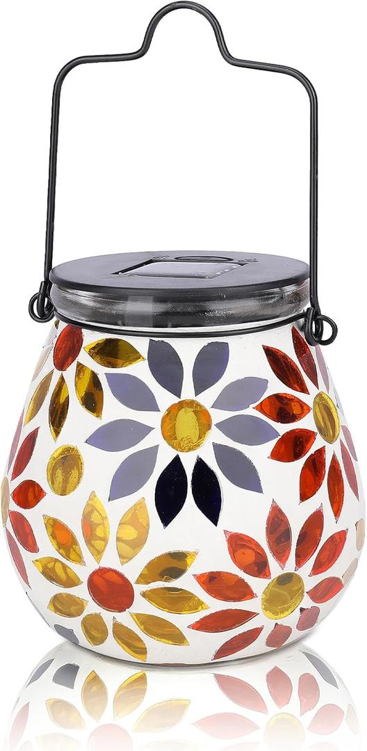 Afirst Mosaic Solar Lanterns Outdoor - Glass Hanging Solar Lights Hollow Out Waterproof Table Lamp Outdoor Decorative for Garden, Patio, Holiday Party Outdoor Decoration