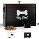 Dog Food Container Airtight 15 lb (50 Cup) Capacity with Metal Scoop - Cute Airtight Dog Food Storage Container with Bamboo Lid - Black Metal Kibble Storage Bin for Dogs up to 100 lbs - Big Pet Jar