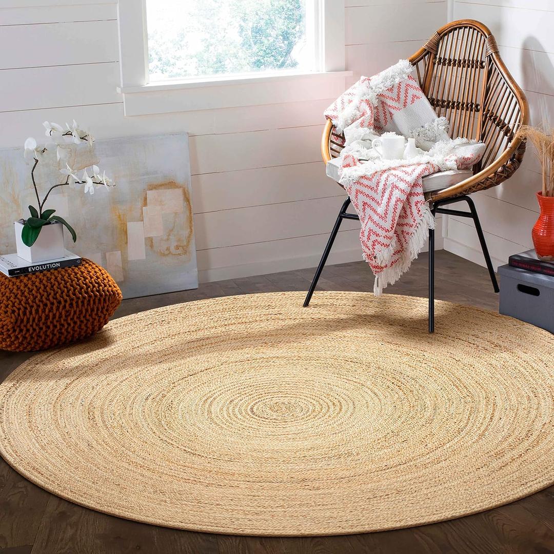 Rug Area Rugs Natural Jute 8' Round for Livingroom Bedroom Washable Reversible RagRug Braided Carpet Farmhouse Kitchen Indoor Outdoor Area Runner Mat for Hallway, Entryway,Garage, Patio (5ft x 7ft (Rectangular))