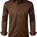 JEMITOP Men's Stretch Wrinkle Free Dress Shirts Formal Wedding Prom Long Sleeve Slim Fit Button Down Shirt, M