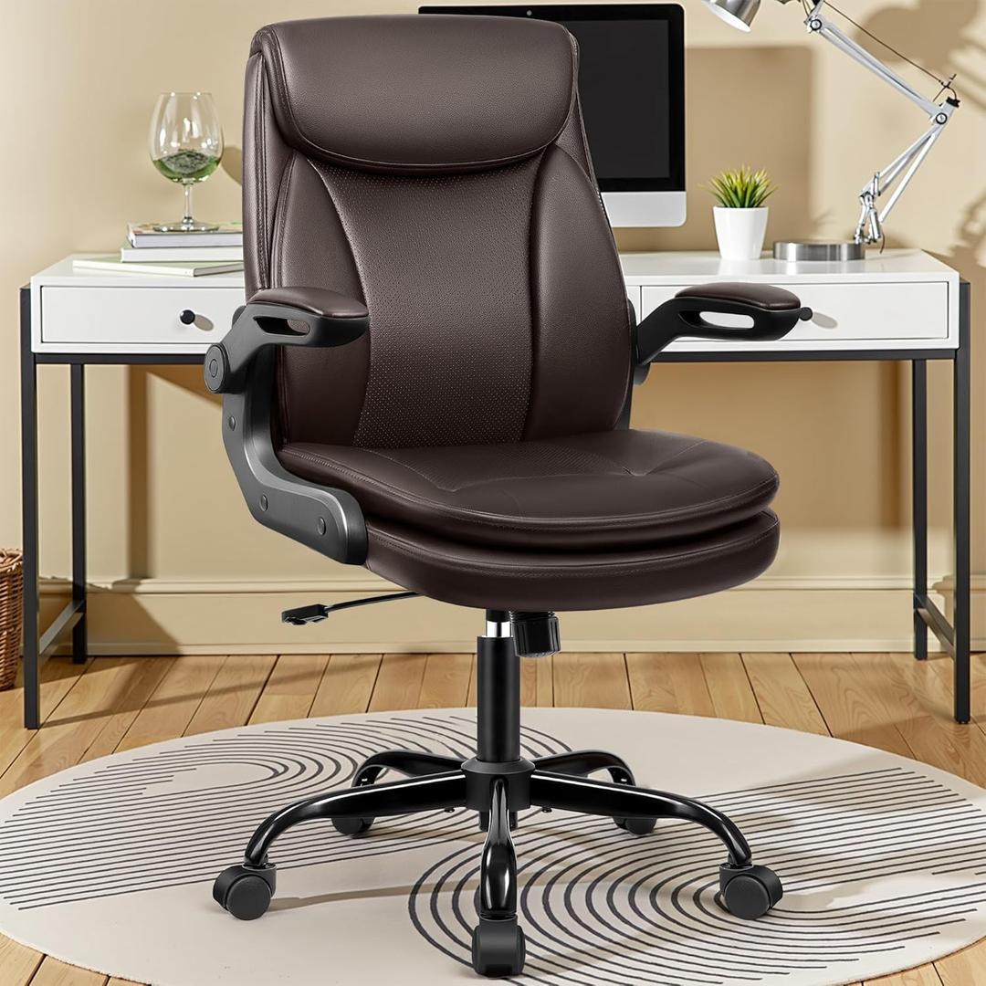 Drafting Chair Tall Office Chair Leather Executive Office Chair with Adjustable Foot Ring Flip Up Armrest - Comfy Ergonomic Desk Chairs with Lumbar Support for Office Home Studio - Black (P03-Z)