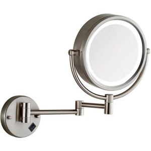 Makeup Mirror Wall Mount Lighted with 10X Magnification, Direct Wire,8Inch Cordless Not Batteries Operated, Hardwire Brushed Nickel