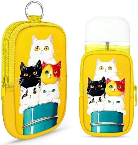 Energymax Hand Sanitizer Spray Case, Portable Hand Sanitizer Holder, Mini Pouch, Zippered Pouch Case for Hand Sanitizer, Fashion Accessory with Snap Hook Hand Sanitizers 1FL. OZ., Five Cute Cats, 4 Pack