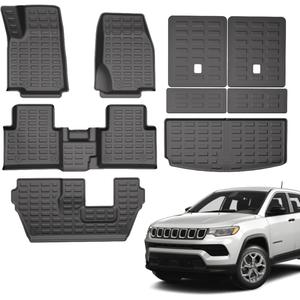 TPE All Weather Floor Mats & Cargo Liner for Jeep Grand Cherokee L 2021-2025 (only for 7-Seater) Custom Fit Floor Mats&Trunk Mat with Backrest Mats,Car Accessories(6-Piece Set, Black)