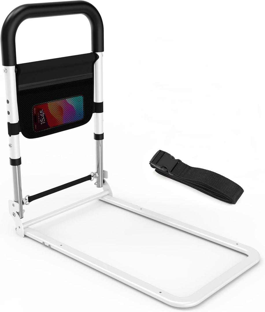 Bed Rails for Elderly Adults Safety, Adjustable Bed Railings, Support Assist Rail for Seniors, Bedside Fall Prevent Grab Bar Guard Rails with Pouch, Bed Cane fits King Queen Full Twin Beds (Small)