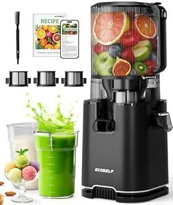 ECOSELF Cold Press Juicer with 3 Filters (For Juice/ Sorbet/ Nut Milk), Juicer Machines With 6.0" Wide Mouth Hopper, Self Feeding & Hands-Free Design, Juicer for Family Gathering Party, With Brush