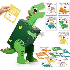 6 x Dinosaur Valentines Day Box and Cards for Kids School, Valentines Day Gifts for Kids with Valentine Dino Card for Classroom Exchange, Party Favor (1 Dinosaur Box, 32 Valentine Cards, 1 Teacher Card)