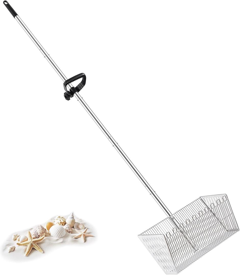 Sand Flea Rakes for BeachMetal Detachable Sand Sifter with 70in Handle,Portable Shark Tooth Sifter,Sturdy Beach Shovel for Shell,Flea,Suitable for Beach Camping,Parent-Child Activities