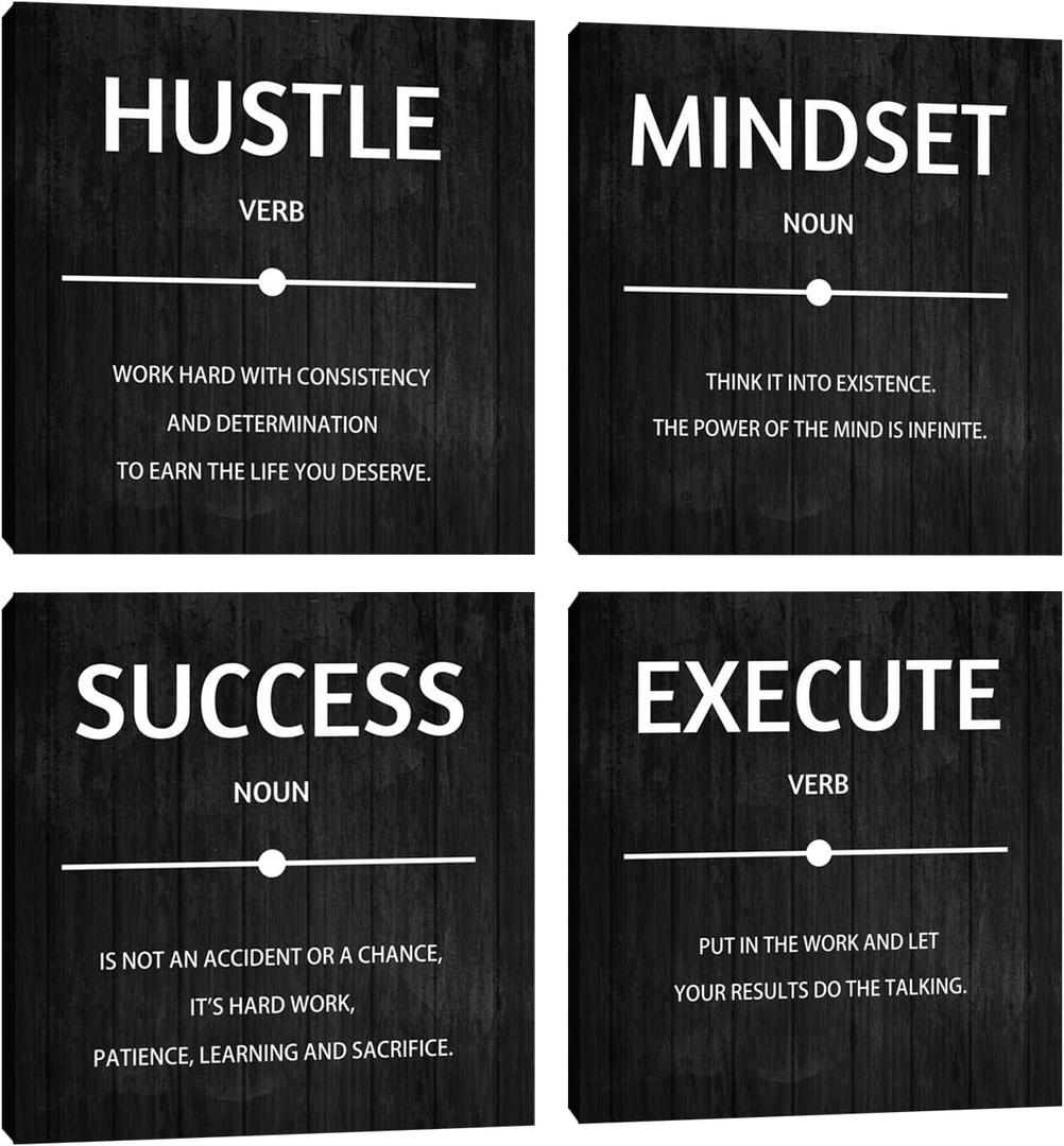 Motivational Wall Decor Inspirational Office Quotes for Living Room Bedroom Canvas Posters Painting 4 Pieces Wall Art Framed Modern Quotes Artwork Wall Decoration Home Decor Office Decor 12X12X4