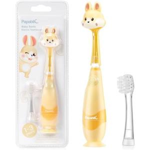 Papablic Toddler Sonic Electric Toothbrush Kids for Ages 1-3 Years, Baby Electric Toothbrush with Cute Rabbit Cover and Smart LED Timer, 2 Brush Heads (Bunny)