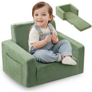 Toddle & Kids Chair,2-in-1 Soft Toddler Couches that Fold Out,Toddler Chairs Comfy 1-3 Years Old,Convertible Sofa to Lounge,Green, 21.8 inches x 16.1 inches x 16 inches