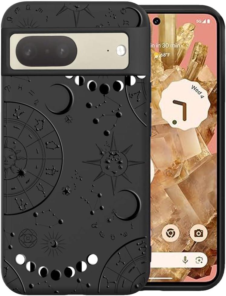 Unov Case Designed for Pixel 7, Black Phone Case with [Anti-Slip Embossed Pattern], Shockproof Slim Protective [Anti-Scratch TPU] Back Cover, Universe Galaxy Space