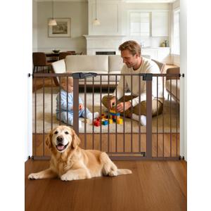 Babelio 29-55" Extra Wide Baby Gate for Stairs & Doorways, Metal Auto Close Pressure Mounted Child & Pet Safety Gate, Easy Install NO Need Tools and Drilling for Indoor Use, Brown
