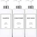 Modern Silver Shampoo and Conditioner Dispenser (21 oz, Pack of 3) Refillable Pump Bottle Set Empty Shower Plastic Bottles with Pump for Bathroom Body Wash Soap and Shower (Sliver&white)