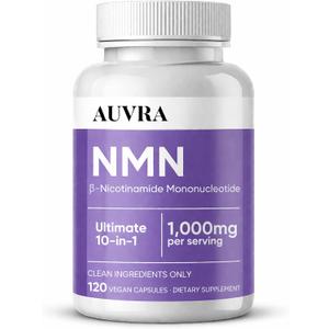 Auvra NMN 10 in 1 Capsules - 1000mg Per Serving, Cellular Energy & Daily Vitality Supplement with NAD+, TMG & Nutrient Blend, Wellness Support Capsules, Dietary Supplement - 120 Capsules, EXP 04-2028