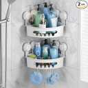 TAILI Suction Corner Shower Caddy, Bathroom Shelf Storage Basket Wall Mounted Organizer for Shampoo, Conditioner, Plastic Rack for Kitchen&Bathroom, DrillFree Removable (2 Pack)
