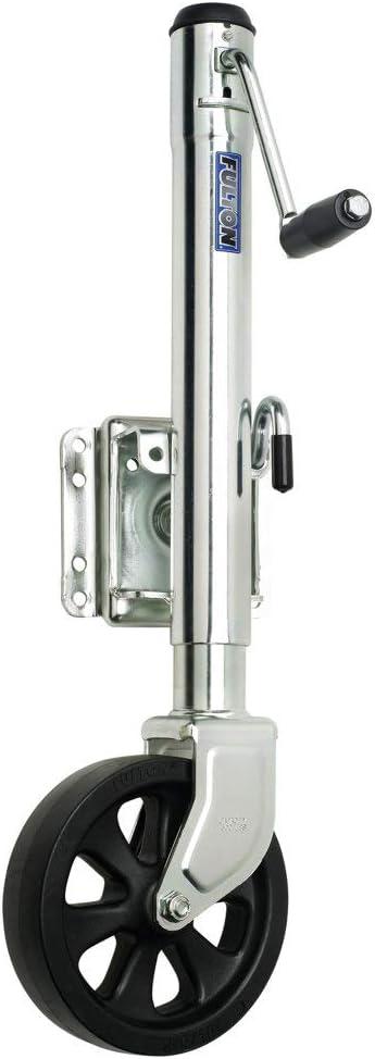 "Fulton XP15 0101 Steel Swing-Away Bolt-On Jack with 10"" Travel and 8"" Poly Wheel - 1500 lb. Weight Capacity", gray