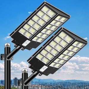 Solar Street Light 9000W, 7000K Solar Lights Outdoor, Motion Sensor Flood Lights with Remote Control, Dusk to Dawn IP66 Waterproof Outside Security Light for Parking Lot, Yard, Garage, 2 Pack