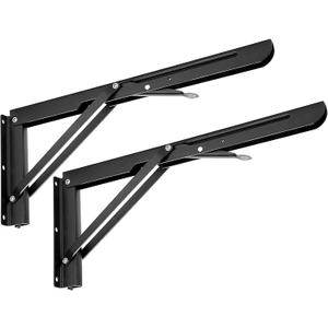 Sumnacon 2 Pcs 14 Inch Folding Shelf Brackets - Heavy Duty Metal Table Shelf Hinges, Wall Mounted Folding Shelf Support Brackets for Livingroom Kitchen Table Desk Bench Home DIY, Black