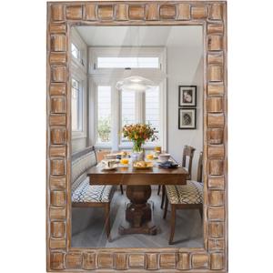 36x24 Inch Rustic Rectangle Wall Mirror - Solid Wood Frame Bathroom Vanity Mirror for Over Sink, Entryway, Living Room & Bedroom
