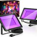 Glostars 2-Pack 50W UV Black Light385-400 nmIP66 WaterproofGrounded Three-Prong Plug Blacklight for Glow PartyOutdoor Black LightsHalloween & Christmas !