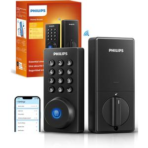 Philips Wi-Fi Door Lock, WiFi Smart Lock Keyless Entry Deadbolt for Front Door, Compatible with Alexa & Google Assistant, Remote Control, Built-in WiFi, APP Fingerprint Passcode Unlock, Auto Locking (Matt Black)