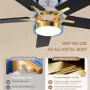 LANMEL 52'' Black and Gold Ceiling Fans with Lights and Remote, 6 Speed Low Profile Modern Ceiling Fan with Quiet DC Motor for Indoor Outdoor Bedroom Living Room
