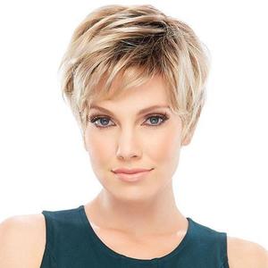 HAIRCUBE Ombre Blonde Pixie Cut Wigs Natural Short Blonde Wigs Dark Root Blonde Wigs for Women