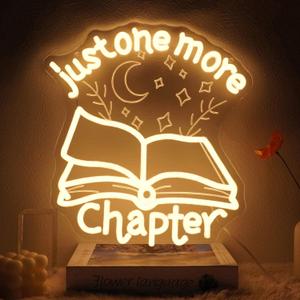 Runalosa Just One More Chapter Neon Sign Dimmable Reading Neon Light Sign for Wall Decor Letters Led Signs for Bookshelf Reading Corner Library Reading Club Bookstore Decor Reader Gifts 12.6" x 13.8"