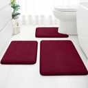 HOMEIDEAS Upgraded Bathroom Rugs Set 3 Piece, Extra Thick Absorbent Soft Memory Foam, Washable Toilet Bath Mat (Burgundy Red,17"x24"+20"x32"+U Shape 20"x24")