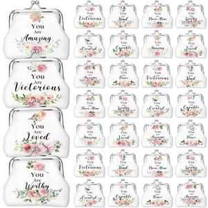 Roowest 30 Pack Christian Coin Purse Bulk for Women You Are Kind Bible Verse Religious Kiss Lock Change Purses Inspirational Vintage Mini Travel Pouches Wallet Bag for Mother Teacher Church Gift