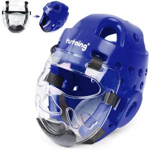 Kids Adults Karate Headgear MMA Martial Arts Helmet, Removable Face Shield, Soft Head Gear for Sparring Grappling Muay Thai Kickboxing Taekwondo Training (Small, Blue)