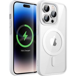 JETech Magnetic Case for iPhone 14 Pro Max 6.7-Inch Compatible with MagSafe, Shockproof Phone Bumper Cover, Solid Color Matte TPU Frame, Anti-Scratch Clear Back (Silver)