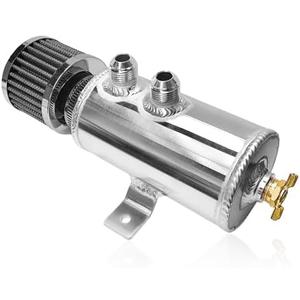 BWBWND 10AN Baffled Oil Catch Can, 750ml 2-Port Reservoir Tank with Breather Filter & Drain Valve, Universal Engine Air Oil Separator Aluminum Breather Tank Fits Most PCV Systems (Silver)