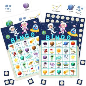 Space Games Bingo Cards, Cosmic Theme Game for Family Friends Large Multiplayer Group Activities, Party Birthday Favors Gifts -01, Blue (Biue)