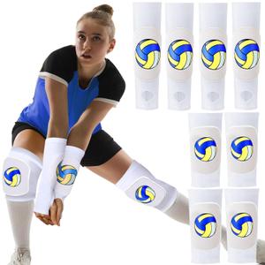 Aoriher Volleyball Knee Pad and Arm Sleeve with Protection Pad Elbow Sleeve with Thumb Hole Volleyball Accessory for Girl (White)