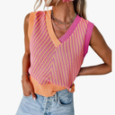 MARZXIN Women Sleeveless Sweater V Neck Casual 2025 Knitted Chevron V Neck Sweater Vest Color Block Pullover Sweater Top, Size Small