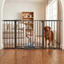 Mumeasy Extra Wide Large Baby Gate for Doorways, 36-66" Walk Through Wide Long Dog Gate for Door & Stair, Auto Close Dual Swing Pressure Mounted Child Safety Gate for Toddlers, Puppies & Pets, Black