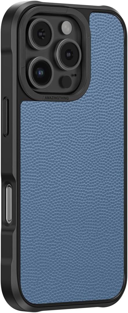 AMAZINGthing for iPhone 16 Pro Max Case Leather, Compatible with Magsafe Wireless Charging, Premium PU Leather and TPU Protection, Luxury Protective Case for iPhone 16 Pro Max, Blue